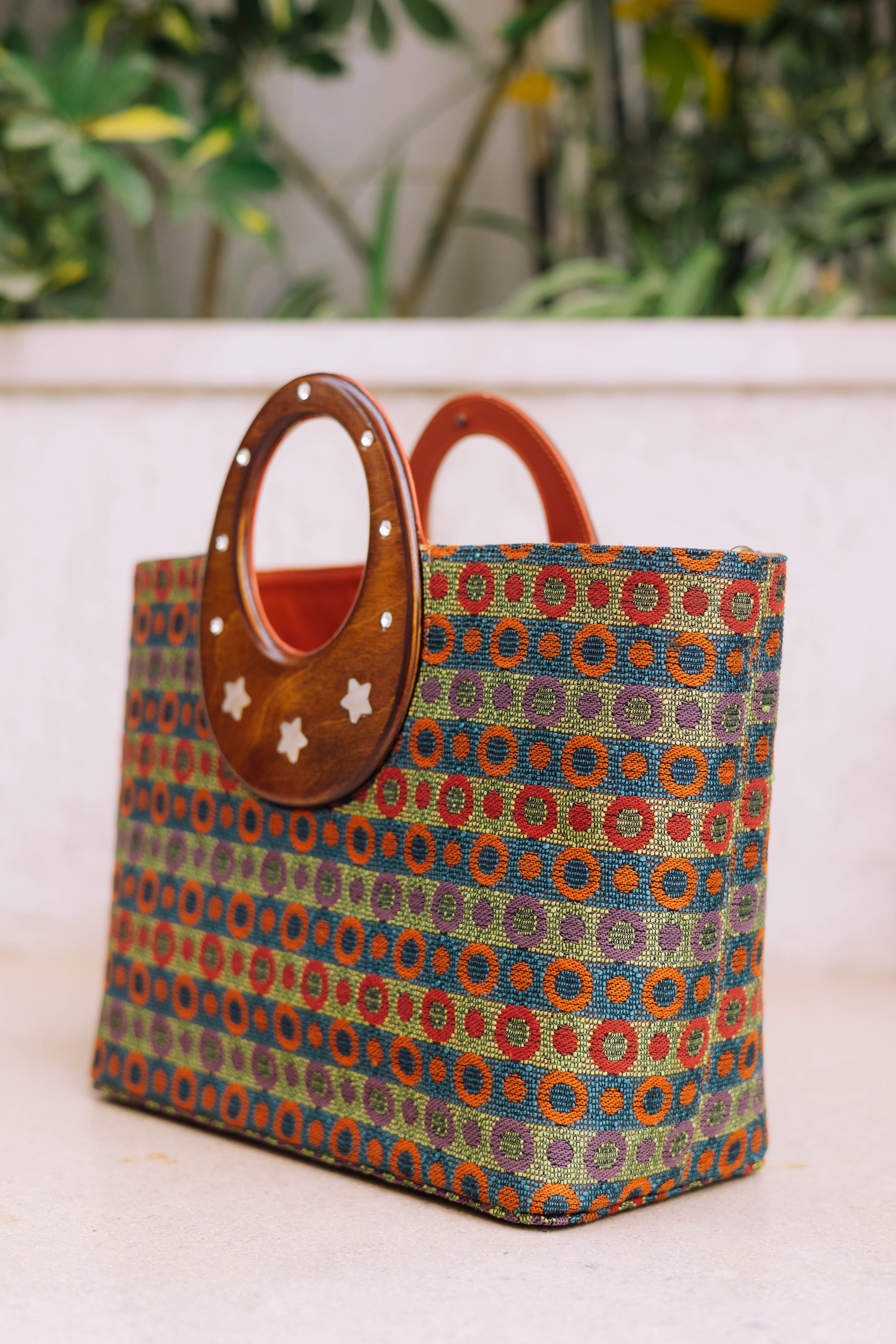 Wooden Handle Tote orange Edition