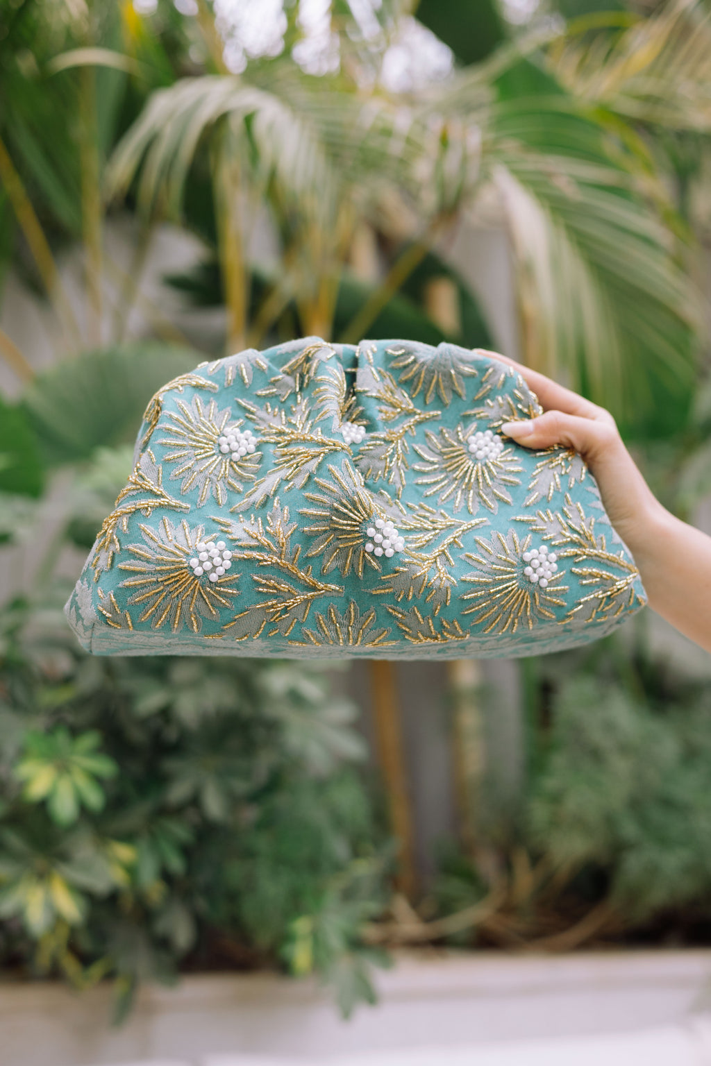 Dollas green x ivory clutch