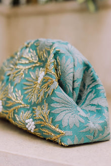 Load image into Gallery viewer, Dollas green x ivory clutch