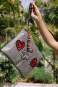 Embroidered Heart Clutch